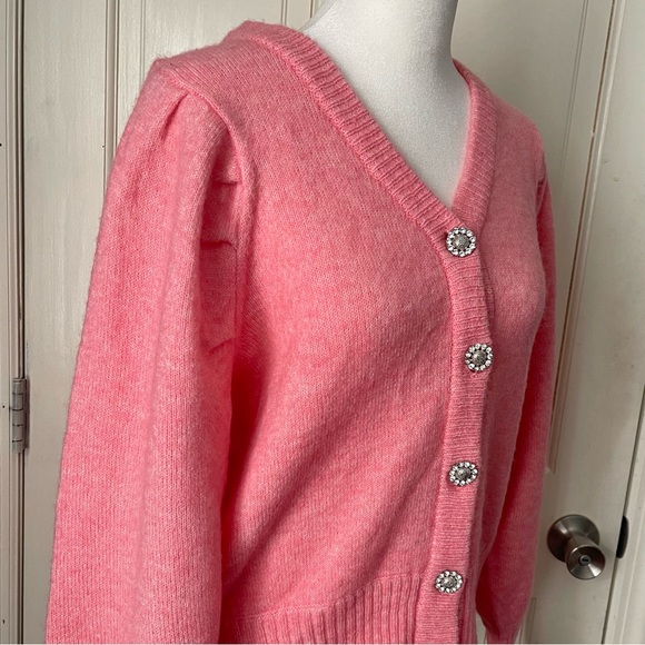 NWT Lollys Laundry Laura Cardigan Sweater Wool Pink Medium Jewel Buttons - Picture 10 of 12